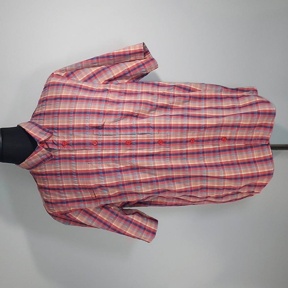 Woolrich Ribbon Red Plaid Short Sleeve Back Vented Button Up Shirt Size Large